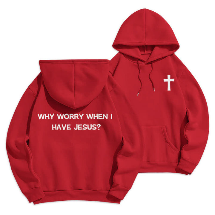 Christianartworkshop ¿Para qué preocuparse si tengo a Jesús? Sudadera con capucha extragrande - Rojo - 2XL - image 21