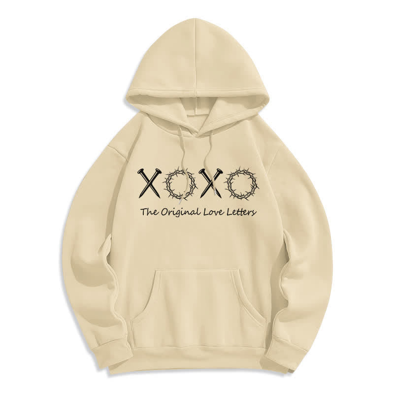 Christianartworkshop Sudadera con capucha forrada de felpa con estampado de letras de amor XOXO - Beige - 2XL - image 6