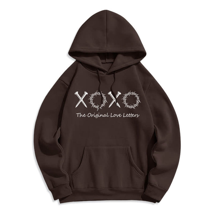 Christianartworkshop Sudadera con capucha forrada de felpa con estampado de letras de amor XOXO - Café - 2XL - image 5