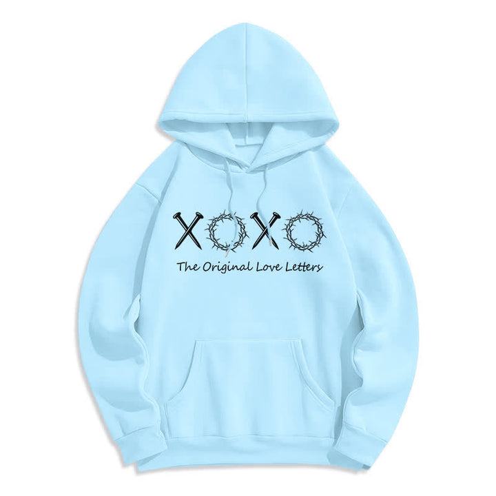 Christianartworkshop Sudadera con capucha forrada de felpa con estampado de letras de amor XOXO - Azul - 2XL - image 7