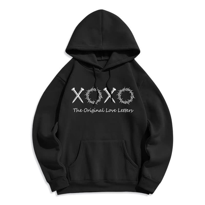 Christianartworkshop Sudadera con capucha forrada de felpa con estampado de letras de amor XOXO - Negro - 2XL - image 2