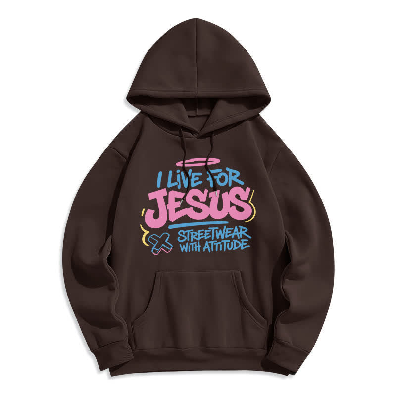 Christianartworkshop Sudadera con capucha extragrande azul claro con grafiti "Vivo para Jesús" - Café - 2XL - image 5