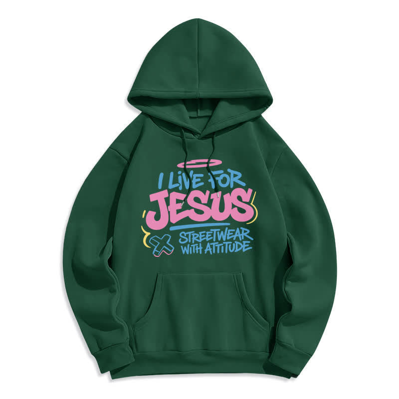 Christianartworkshop Sudadera con capucha extragrande azul claro con grafiti "Vivo para Jesús" - Verde - 2XL - image 6