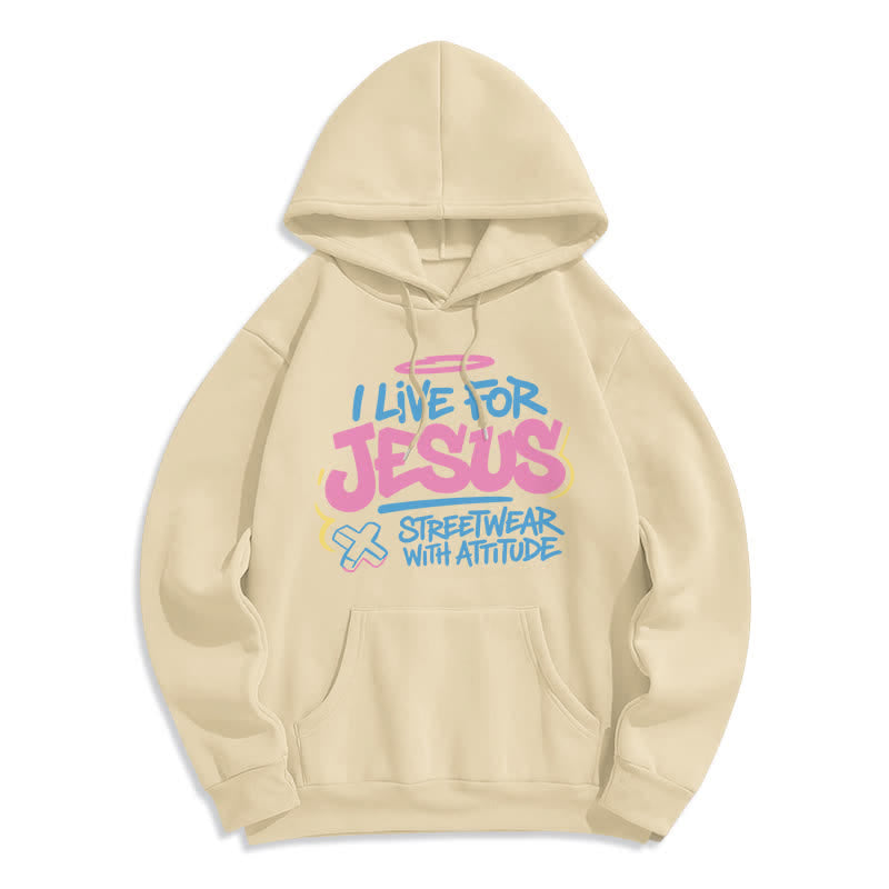 Christianartworkshop Sudadera con capucha extragrande azul claro con grafiti "Vivo para Jesús" - Beige - 2XL - image 7