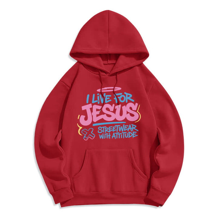 Christianartworkshop Sudadera con capucha extragrande azul claro con grafiti "Vivo para Jesús" - Rojo - 2XL - image 3