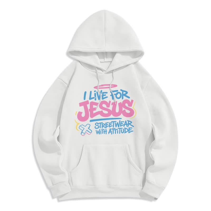 Christianartworkshop Sudadera con capucha extragrande azul claro con grafiti "Vivo para Jesús" - Blanco - 2XL - image 2