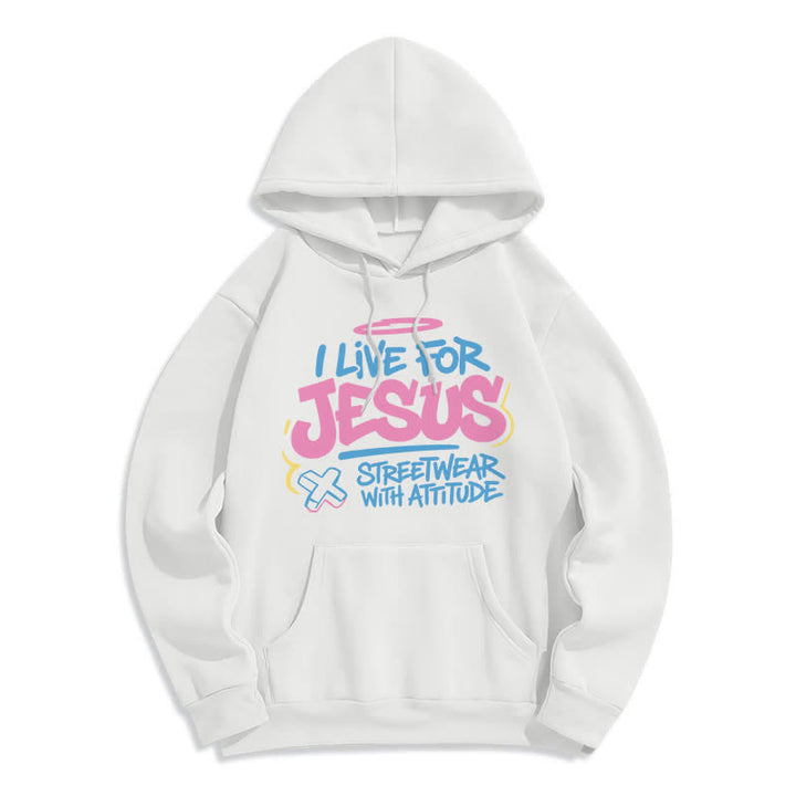Christianartworkshop Sudadera con capucha extragrande azul claro con grafiti "Vivo para Jesús" - Blanco - 2XL - image 2