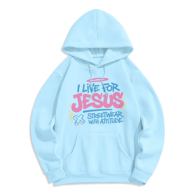 Christianartworkshop Sudadera con capucha extragrande azul claro con grafiti "Vivo para Jesús" - Azul - 2XL - image 0