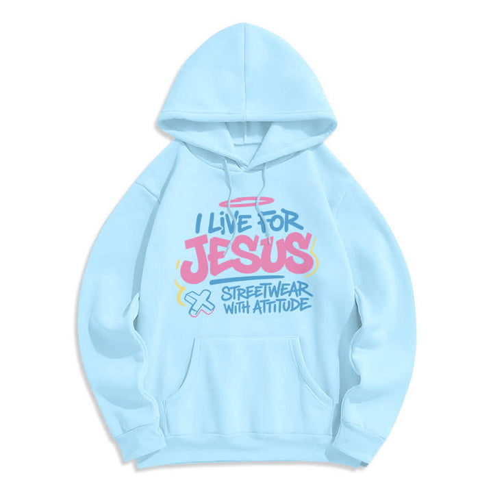 Christianartworkshop Sudadera con capucha extragrande azul claro con grafiti "Vivo para Jesús" - Azul - 2XL - image 0