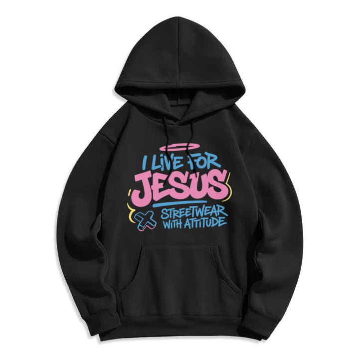 Christianartworkshop Sudadera con capucha extragrande azul claro con grafiti "Vivo para Jesús" - Negro - 2XL - image 1