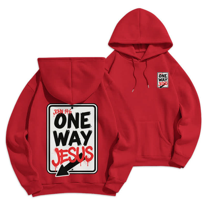 Christianartworkshop Sudadera con capucha gris jaspeada con grafiti de One Way Jesus - Rojo - 2XL - image 21