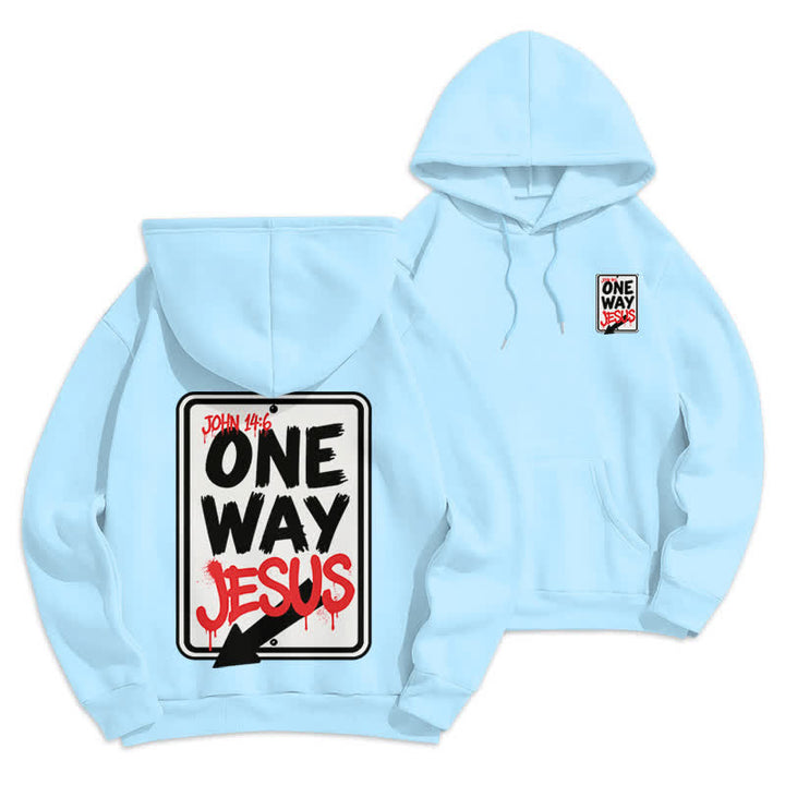 Christianartworkshop Sudadera con capucha gris jaspeada con grafiti de One Way Jesus - Azul - 2XL - image 18