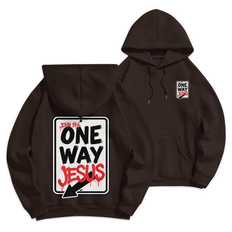 Christianartworkshop Sudadera con capucha gris jaspeada con grafiti de One Way Jesus - Café - 2XL - image 12