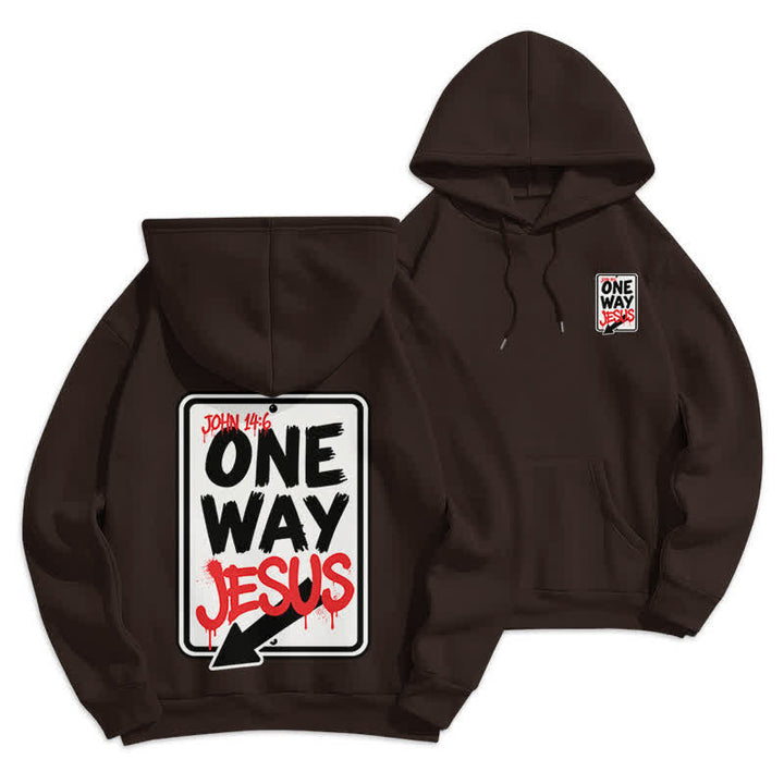 Christianartworkshop Sudadera con capucha gris jaspeada con grafiti de One Way Jesus - Café - 2XL - image 12