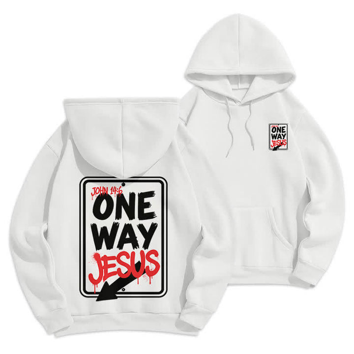 Christianartworkshop Sudadera con capucha gris jaspeada con grafiti de One Way Jesus - Blanco - 2XL - image 3