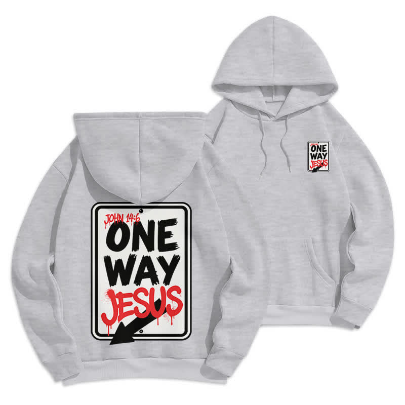 Christianartworkshop Sudadera con capucha gris jaspeada con grafiti de One Way Jesus - Gris - 2XL - image 0