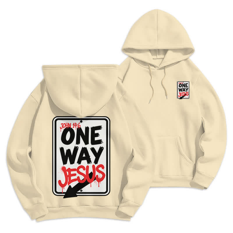 Christianartworkshop Sudadera con capucha gris jaspeada con grafiti de One Way Jesus - Beige - 2XL - image 15