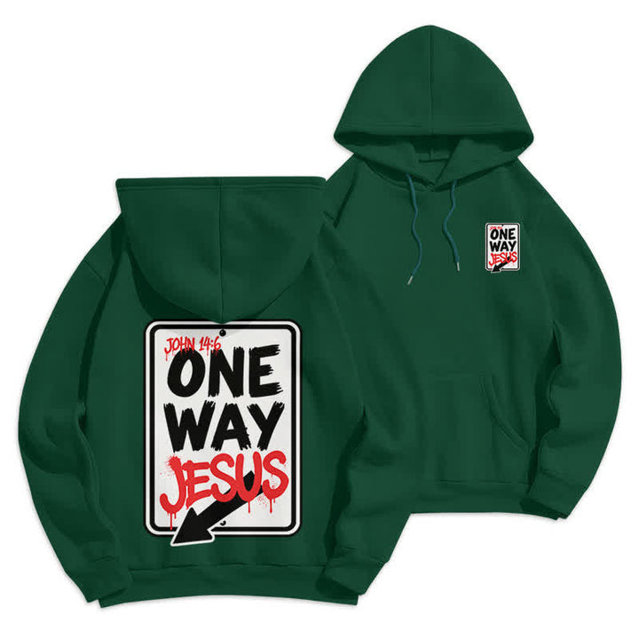 Christianartworkshop Sudadera con capucha gris jaspeada con grafiti de One Way Jesus - Verde - 2XL - image 9