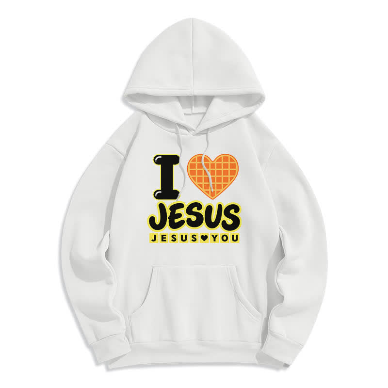 Christianartworkshop Sudadera con capucha forrada de felpa con estampado de corazón a cuadros "I Love Jesus" (Amo a Jesús) - Blanco - 2XL - image 1