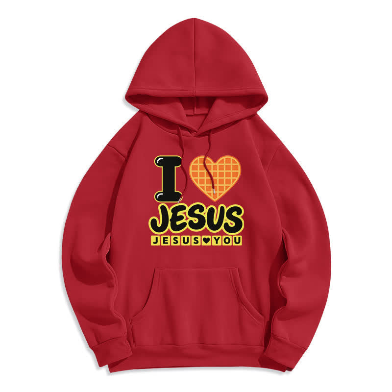 Christianartworkshop Sudadera con capucha forrada de felpa con estampado de corazón a cuadros "I Love Jesus" (Amo a Jesús) - Rojo - 2XL - image 0