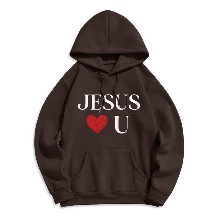 Christianartworkshop Sudadera con capucha de forro polar con corazón de grafiti "Jesús te ama" - Café - 2XL - image 0