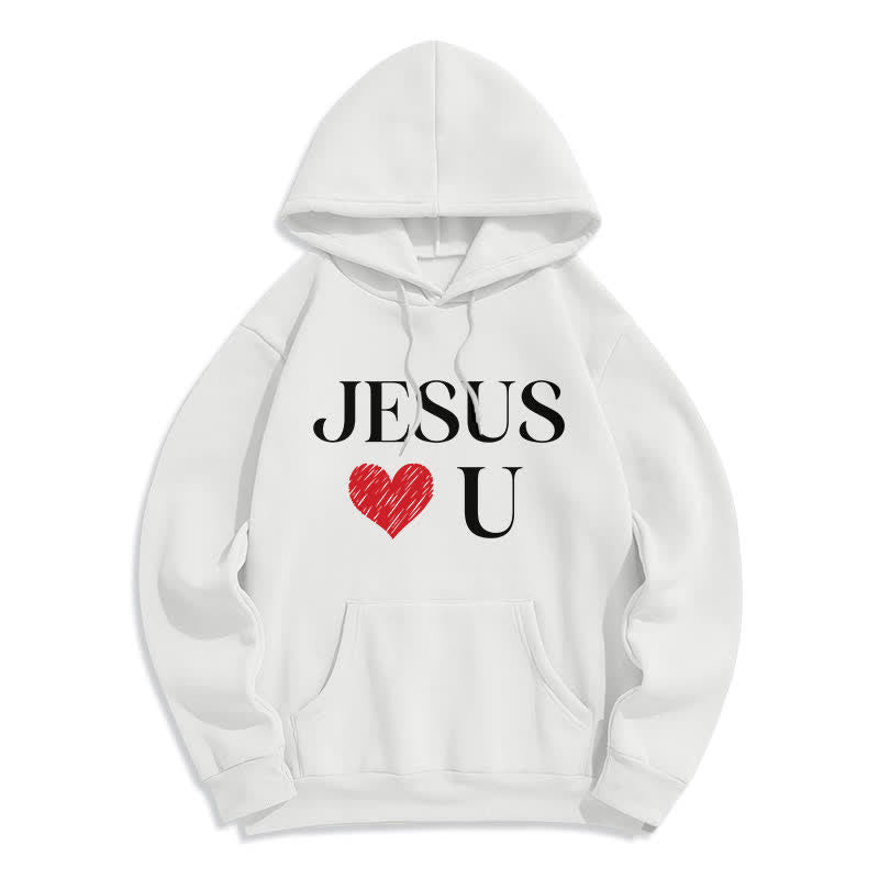Christianartworkshop Sudadera con capucha de forro polar con corazón de grafiti "Jesús te ama" - Blanco - 2XL - image 1