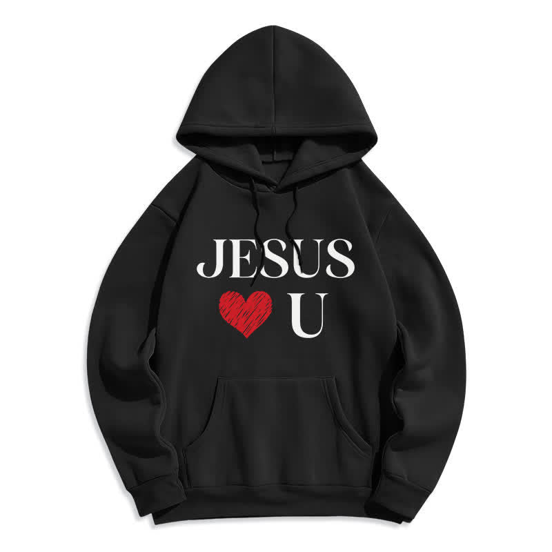 Christianartworkshop Sudadera con capucha de forro polar con corazón de grafiti "Jesús te ama" - Negro - 2XL - image 2