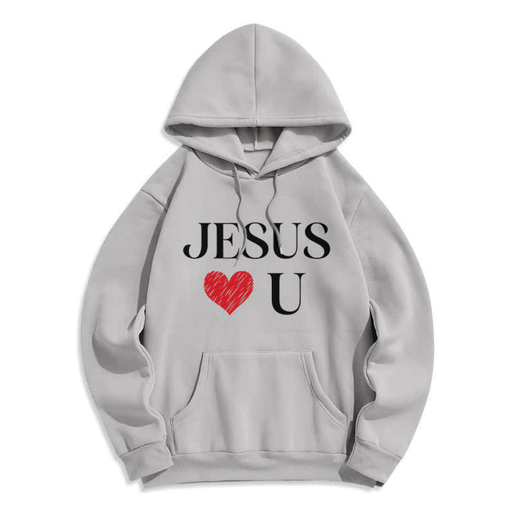 Christianartworkshop Sudadera con capucha de forro polar con corazón de grafiti "Jesús te ama" - Gris - 2XL - image 3