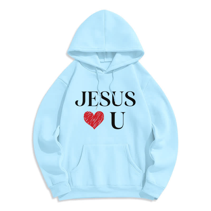Christianartworkshop Sudadera con capucha de forro polar con corazón de grafiti "Jesús te ama" - Azul - 2XL - image 7