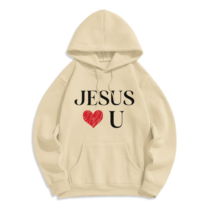 Christianartworkshop Sudadera con capucha de forro polar con corazón de grafiti "Jesús te ama" - Beige - 2XL - image 6