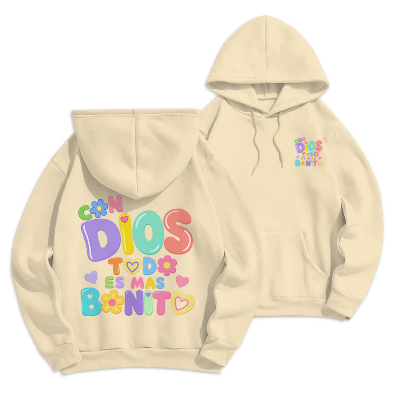 Christianartworkshop Sudadera con capucha extragrande color crema con estampado floral y graffiti en tonos pastel. - Beige - 2XL - image 0