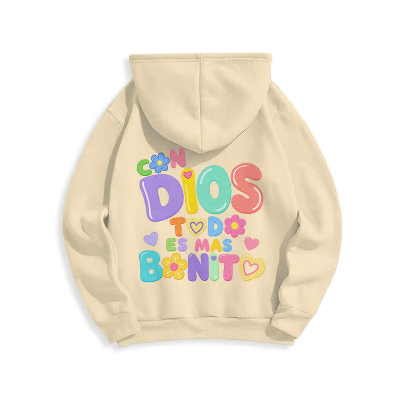 Christianartworkshop Sudadera con capucha extragrande color crema con estampado floral y graffiti en tonos pastel. - image 1