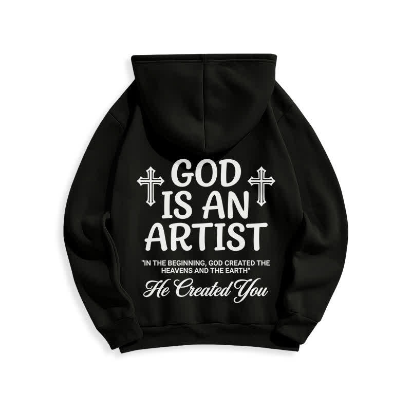Christianartworkshop Dios es un artista Sudadera con capucha negra estilo streetwear - image 1