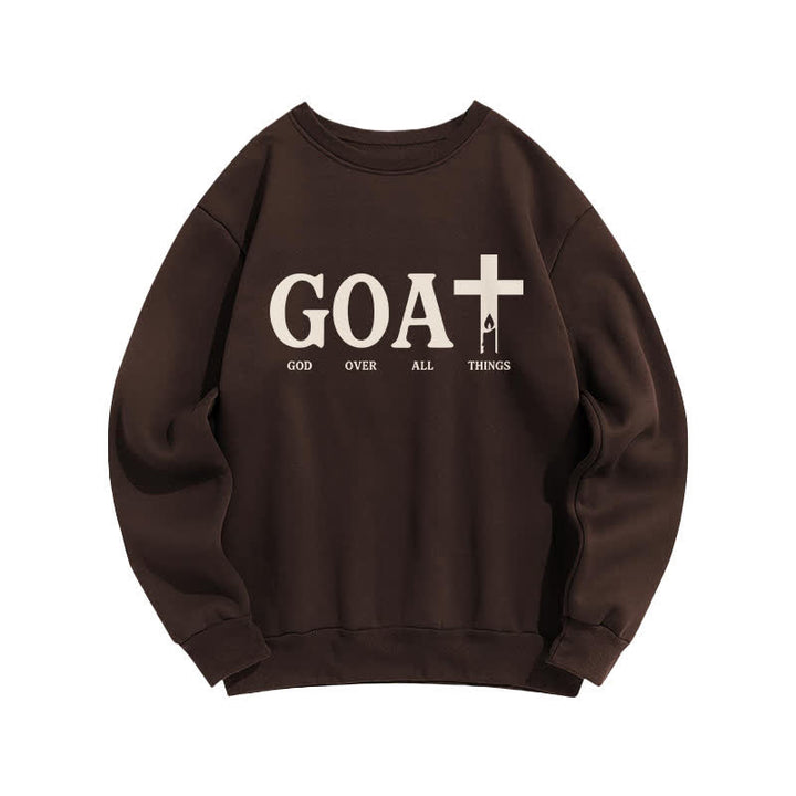Christianartworkshop Sudadera con cuello redondo GOAT Dios por encima de todas las cosas - Café - 2XL - image 4