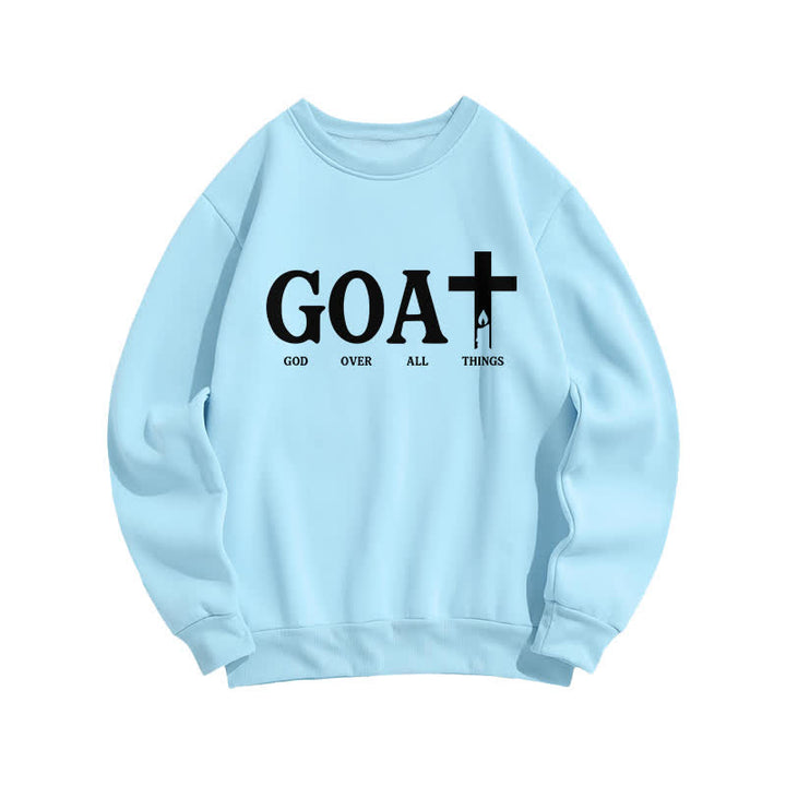 Christianartworkshop Sudadera con cuello redondo GOAT Dios por encima de todas las cosas - Azul - 2XL - image 3