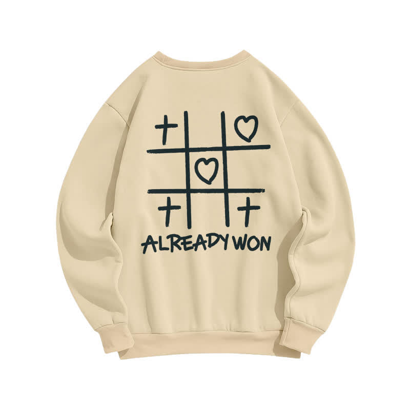 Christianartworkshop Sudadera negra de cuello redondo con estampado de corazón cruzado "Already Won" - image 7