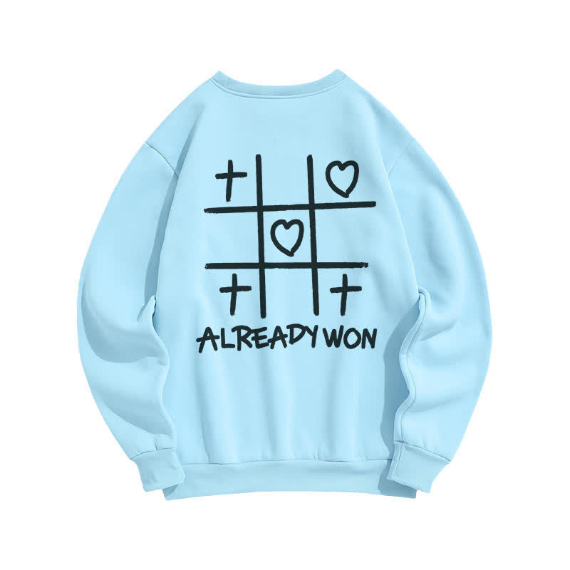 Christianartworkshop Sudadera negra de cuello redondo con estampado de corazón cruzado "Already Won" - image 10