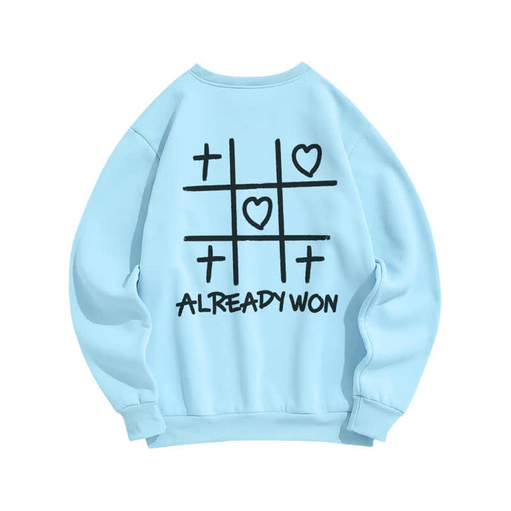 Christianartworkshop Sudadera negra de cuello redondo con estampado de corazón cruzado "Already Won" - image 10