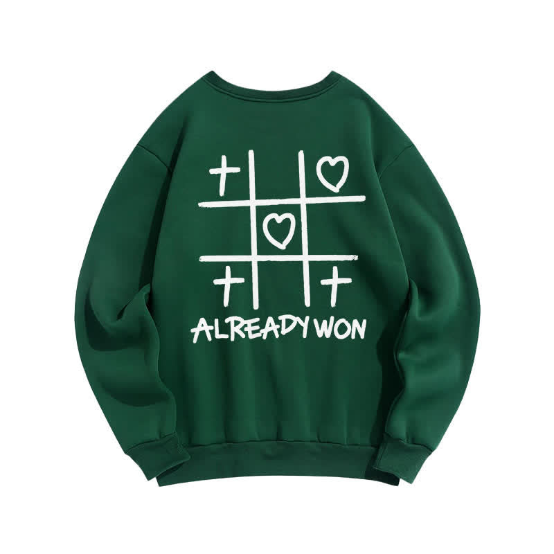 Christianartworkshop Sudadera negra de cuello redondo con estampado de corazón cruzado "Already Won" - image 13
