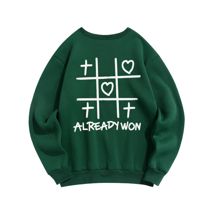 Christianartworkshop Sudadera negra de cuello redondo con estampado de corazón cruzado "Already Won" - image 13