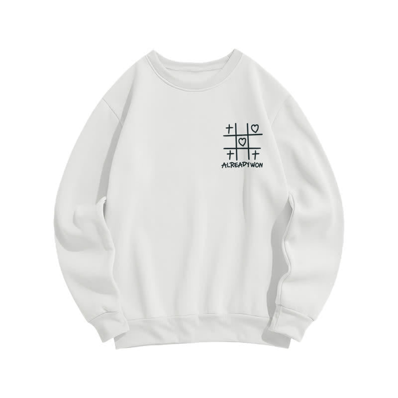 Christianartworkshop Sudadera negra de cuello redondo con estampado de corazón cruzado "Already Won" - image 5