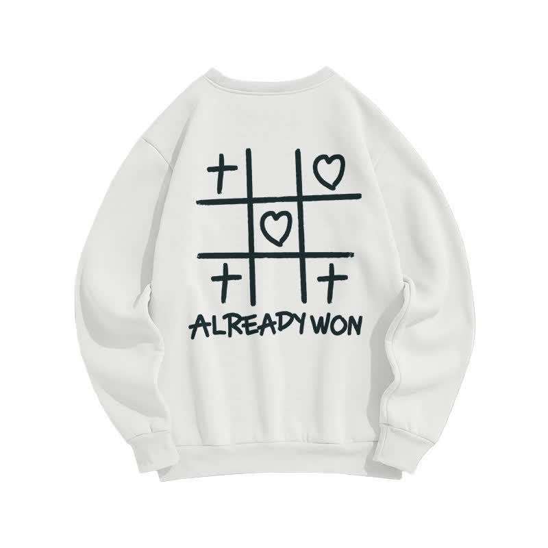 Christianartworkshop Sudadera negra de cuello redondo con estampado de corazón cruzado "Already Won" - Blanco - 2XL - image 3