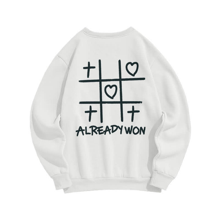 Christianartworkshop Sudadera negra de cuello redondo con estampado de corazón cruzado "Already Won" - Blanco - 2XL - image 3