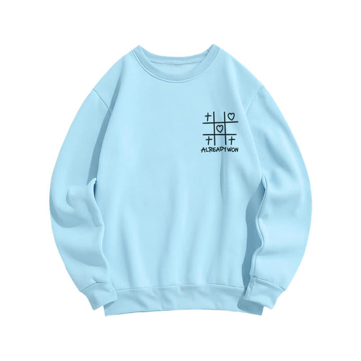 Christianartworkshop Sudadera negra de cuello redondo con estampado de corazón cruzado "Already Won" - image 11