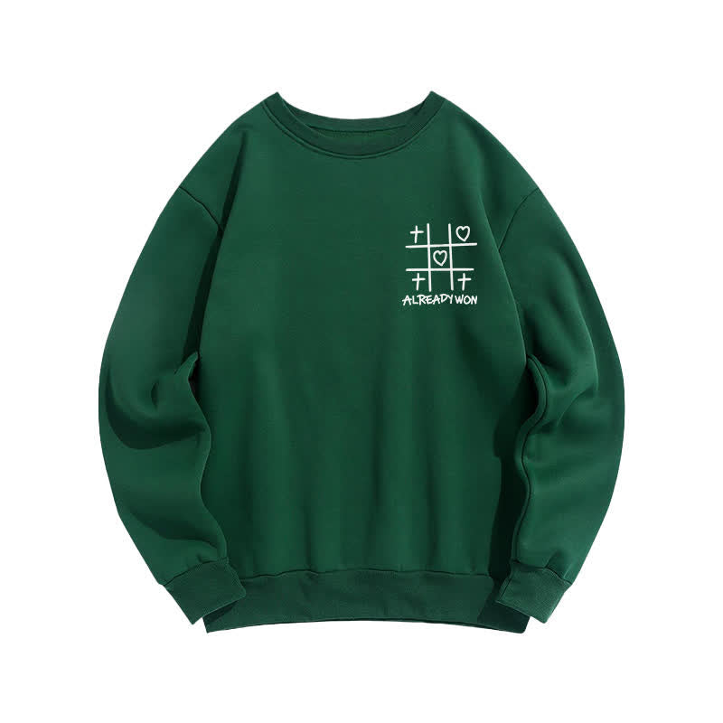 Christianartworkshop Sudadera negra de cuello redondo con estampado de corazón cruzado "Already Won" - image 14