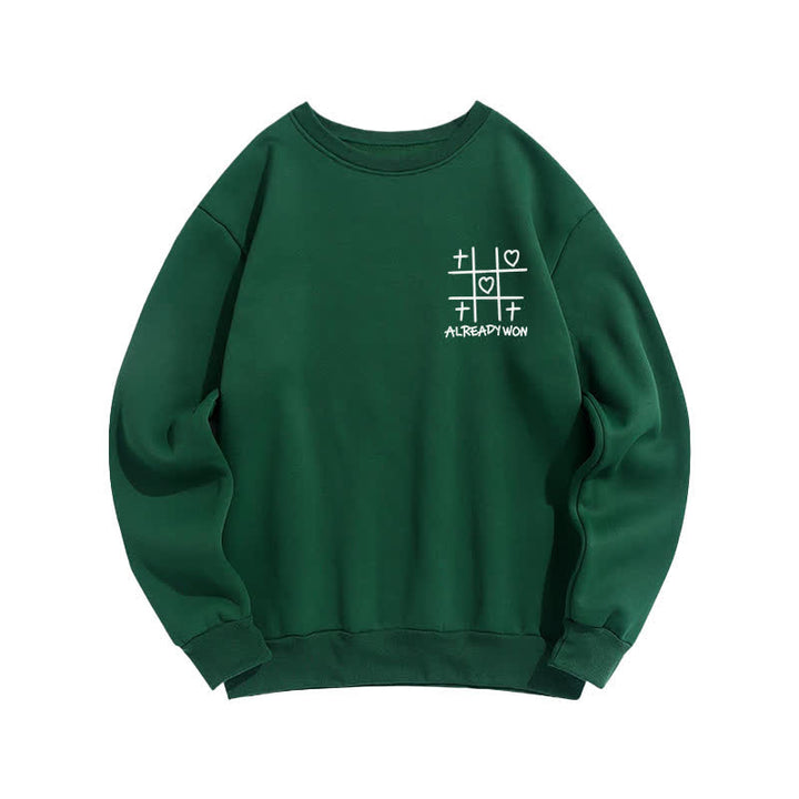 Christianartworkshop Sudadera negra de cuello redondo con estampado de corazón cruzado "Already Won" - image 14