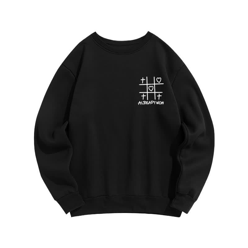 Christianartworkshop Sudadera negra de cuello redondo con estampado de corazón cruzado "Already Won" - image 2