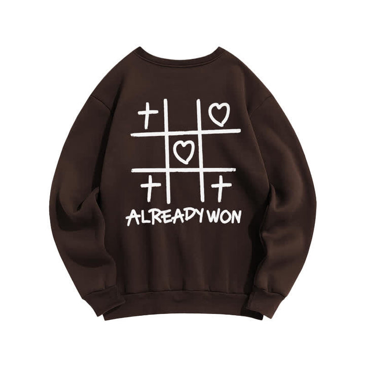 Christianartworkshop Sudadera negra de cuello redondo con estampado de corazón cruzado "Already Won" - image 16