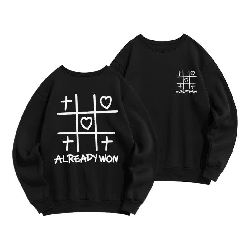 Christianartworkshop Sudadera negra de cuello redondo con estampado de corazón cruzado "Already Won" - Negro - 2XL - image 0