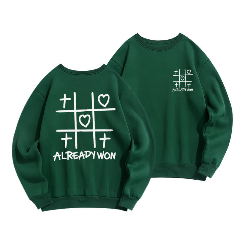 Christianartworkshop Sudadera negra de cuello redondo con estampado de corazón cruzado "Already Won" - Verde - 2XL - image 12